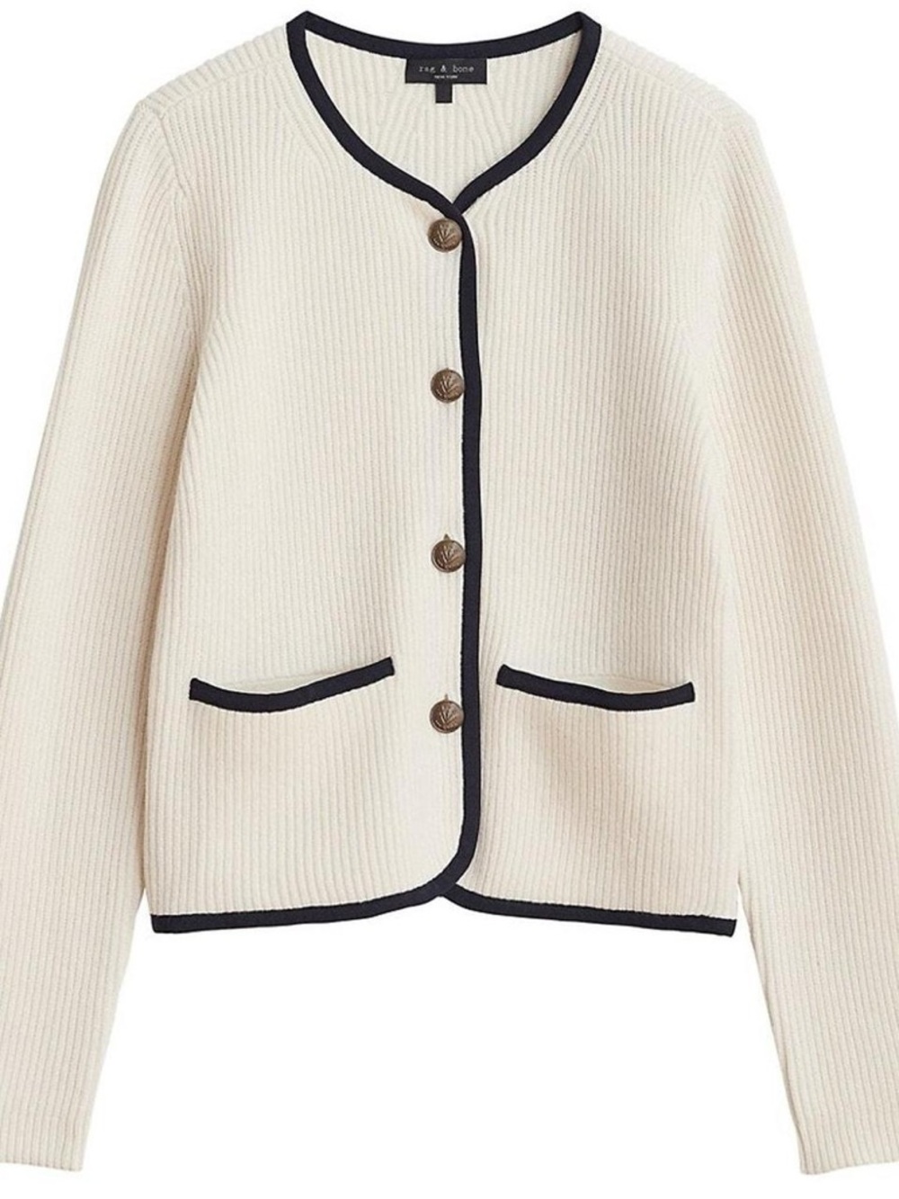 rag & bone Cream Knit Cardigan with Black Trim